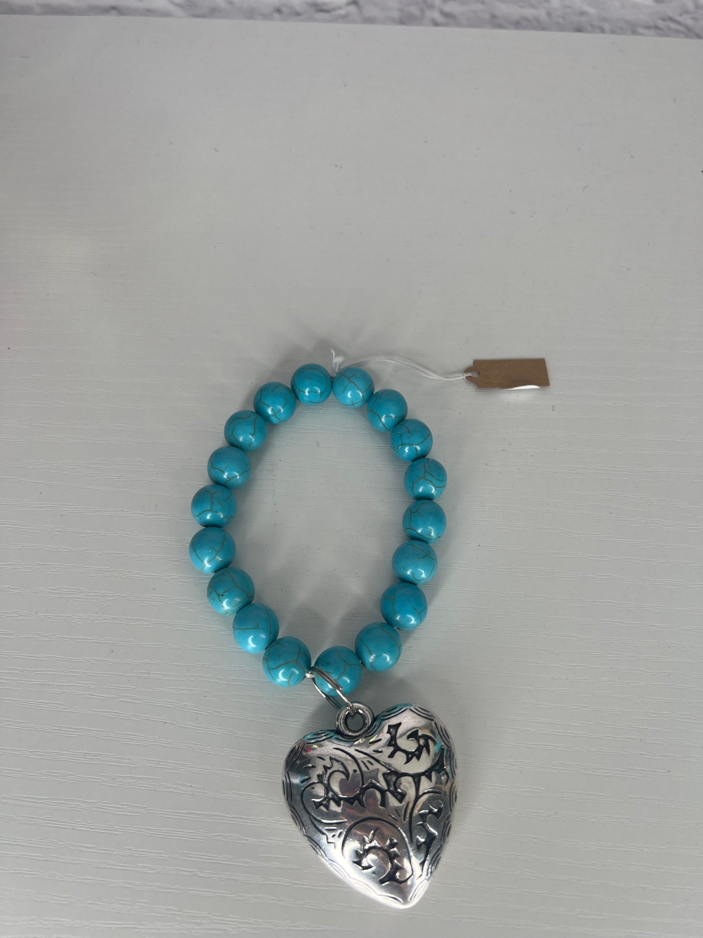 Vintage Heart Bracelet on turquoise beads
