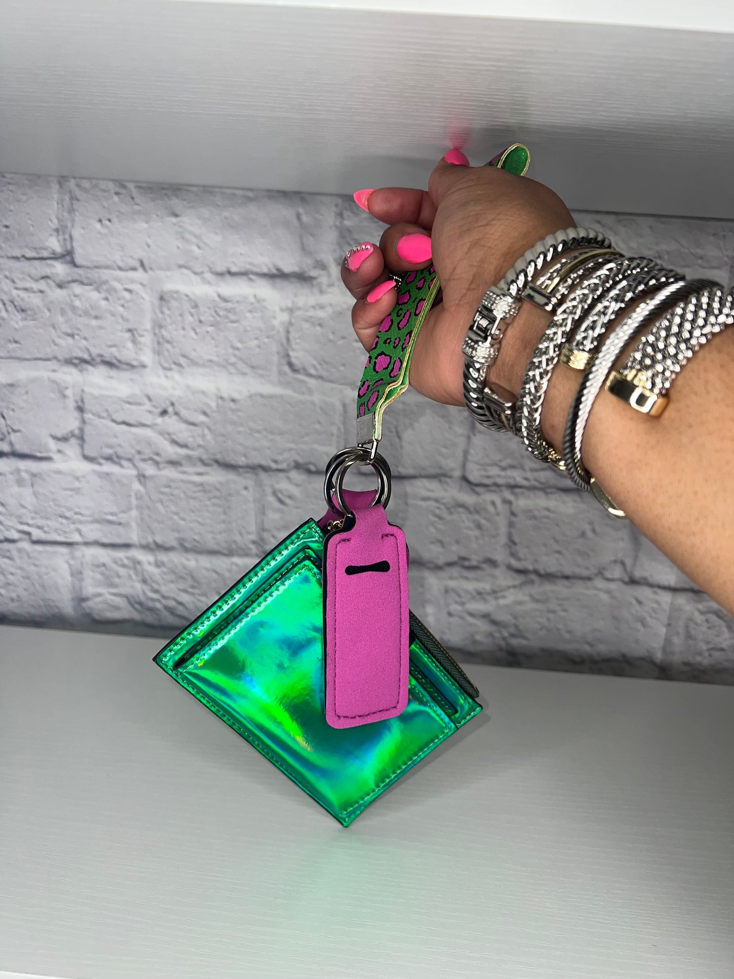 Wallet Keychain Wristlet Green & Purple