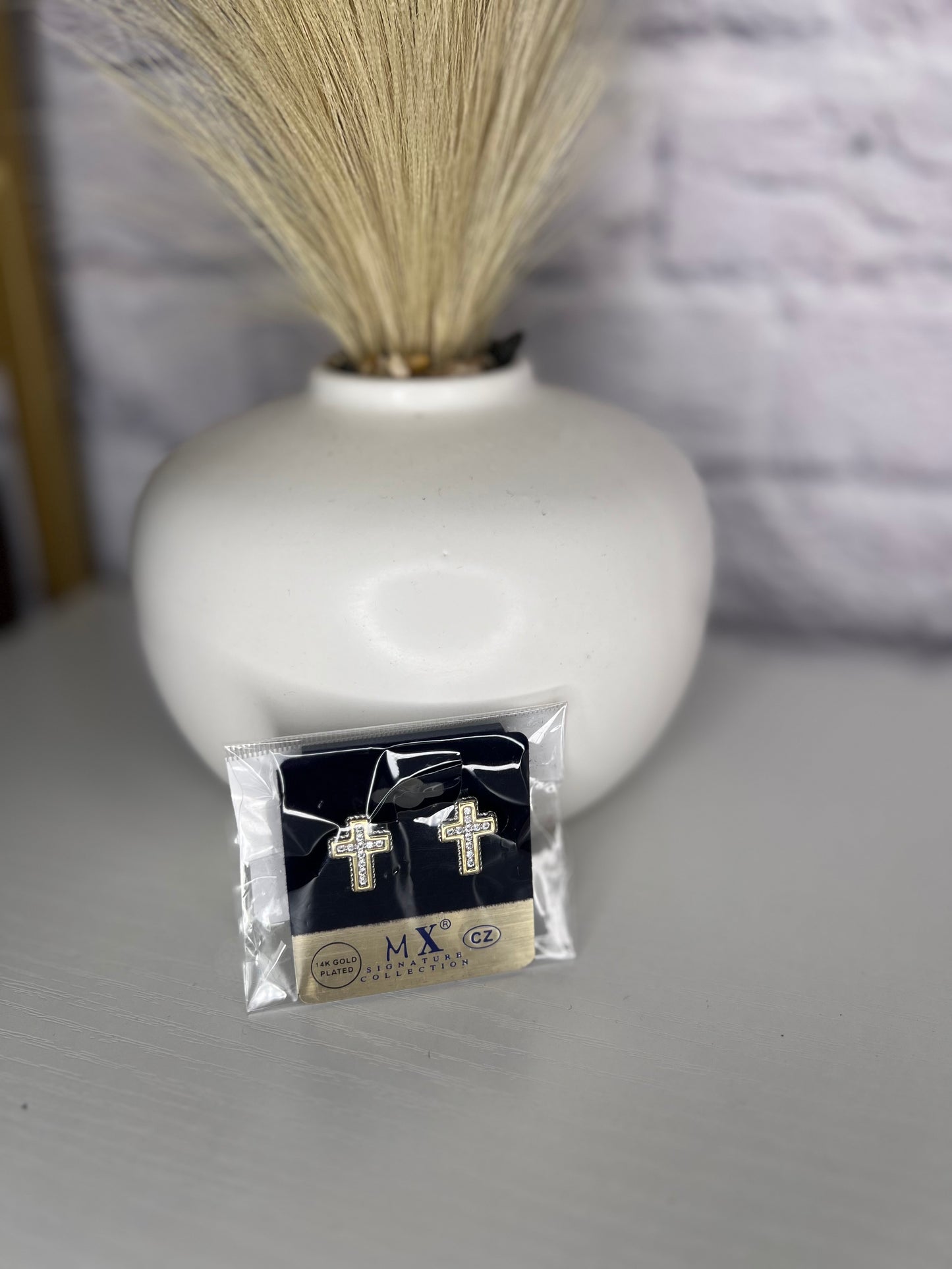 Gold & Silver CZ Cross Earrings