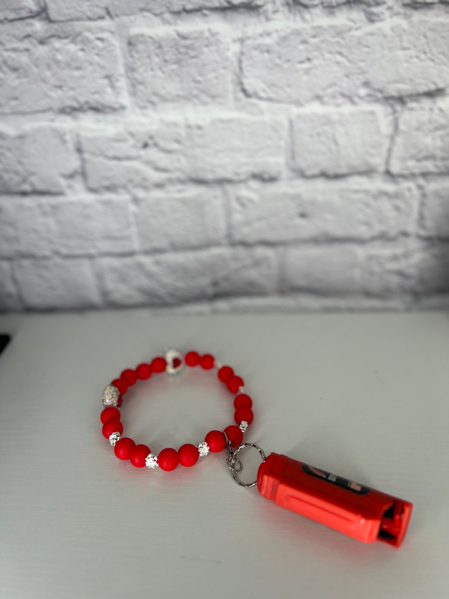 Red Heart Glam Keychain Wristlet with Pepper Spray