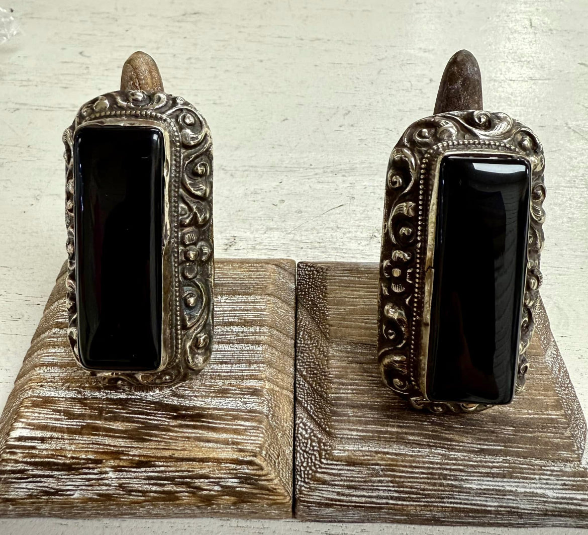 Authentic Tibetan Black Onyx Statement Ring – Handcrafted in Tibet