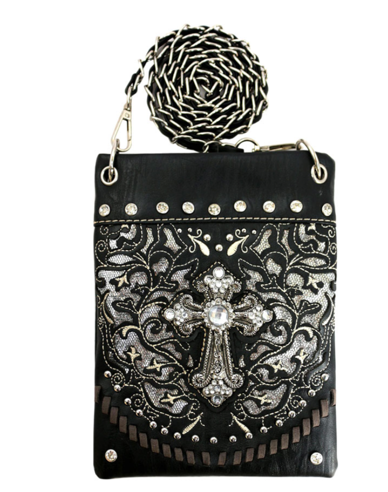 Western Cross Stone with Faux Leather Crossbody Bag