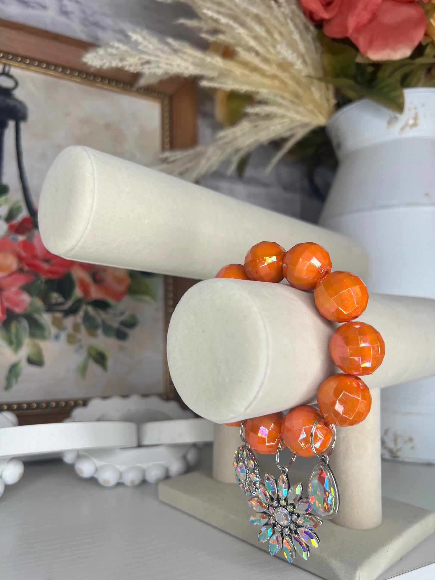 Orange 3 Charm Stretch Bracelet