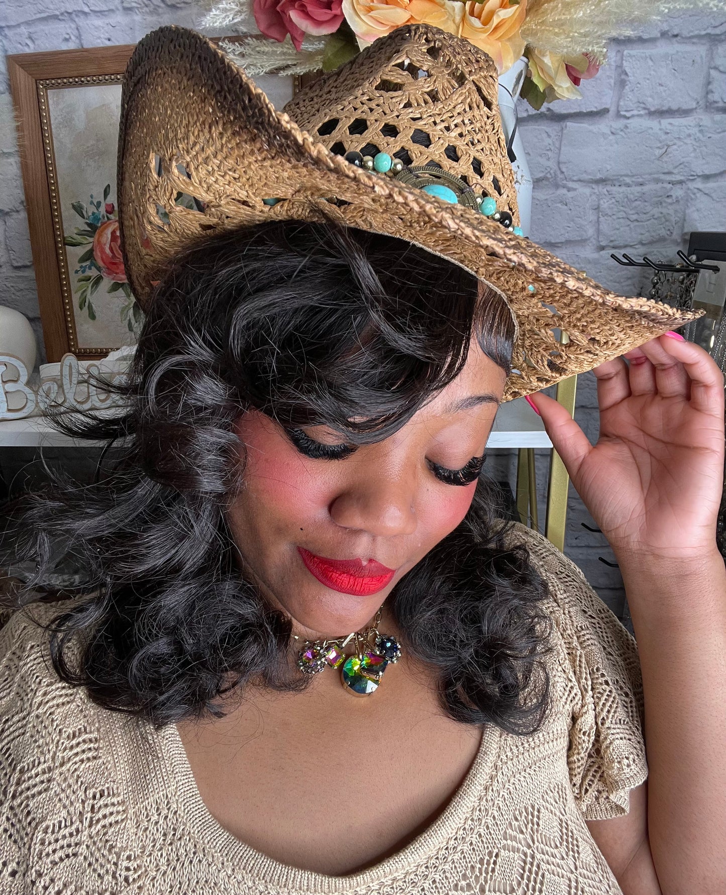 Western Cowgirl Hat with Turquoise Belt