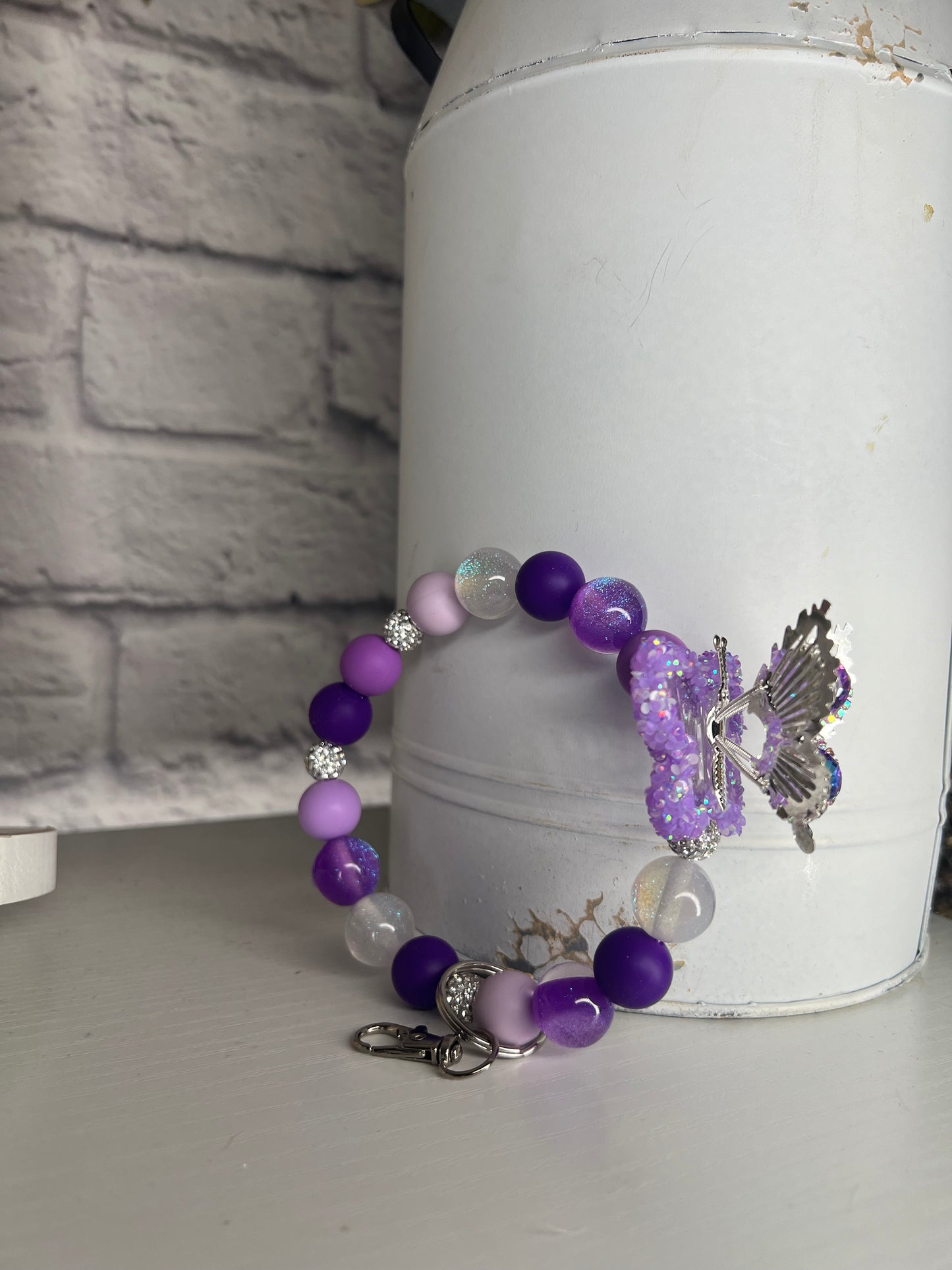 Purple Butterfly Keychain Wristlet