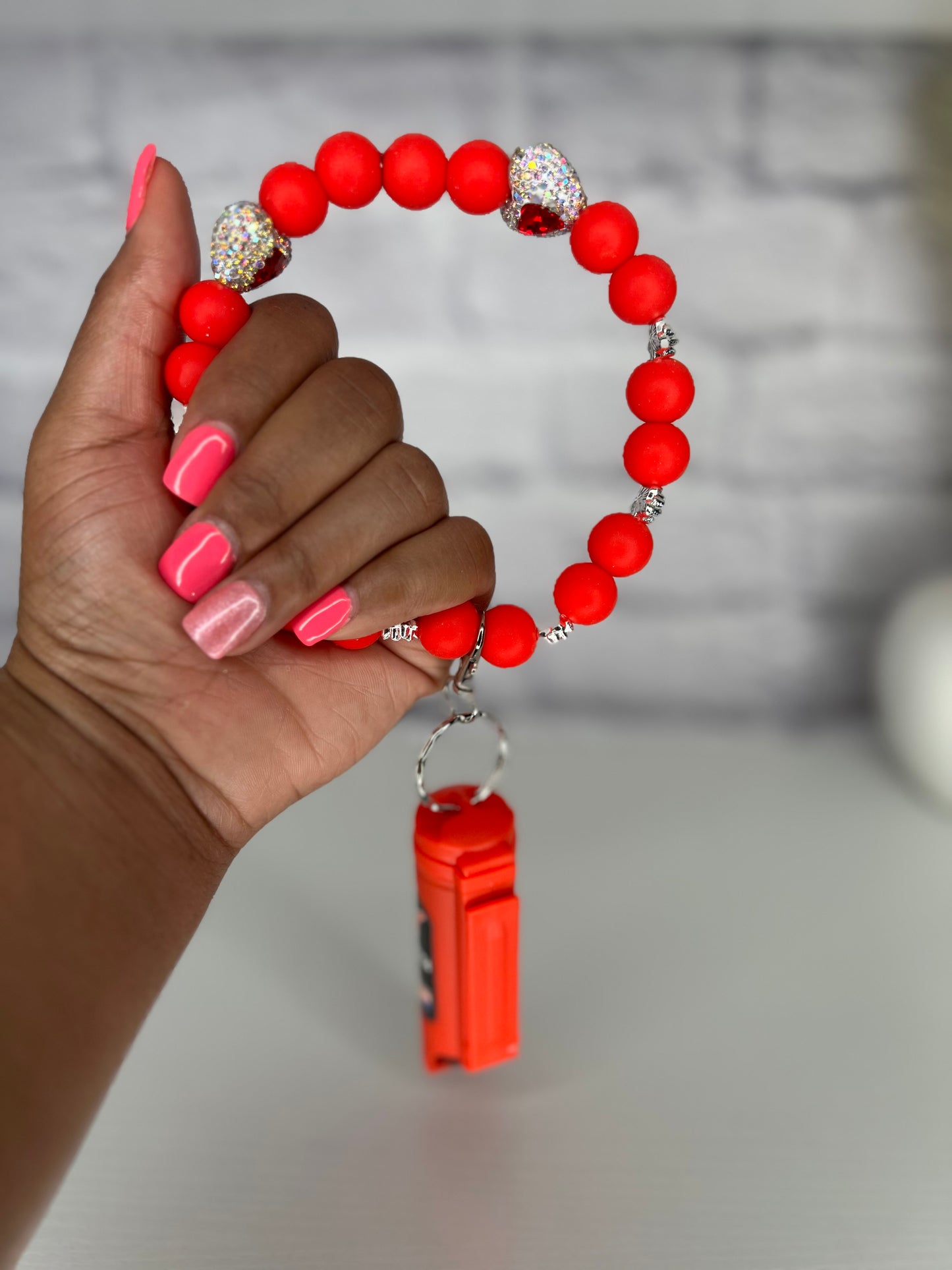 Red Heart Glam Keychain Wristlet with Pepper Spray