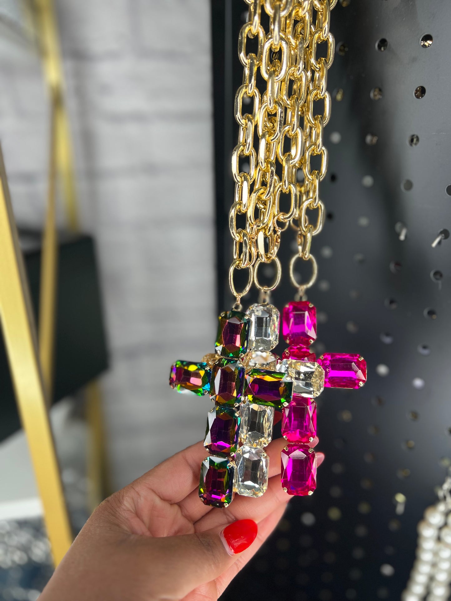 Gold Chain Crystal Cross