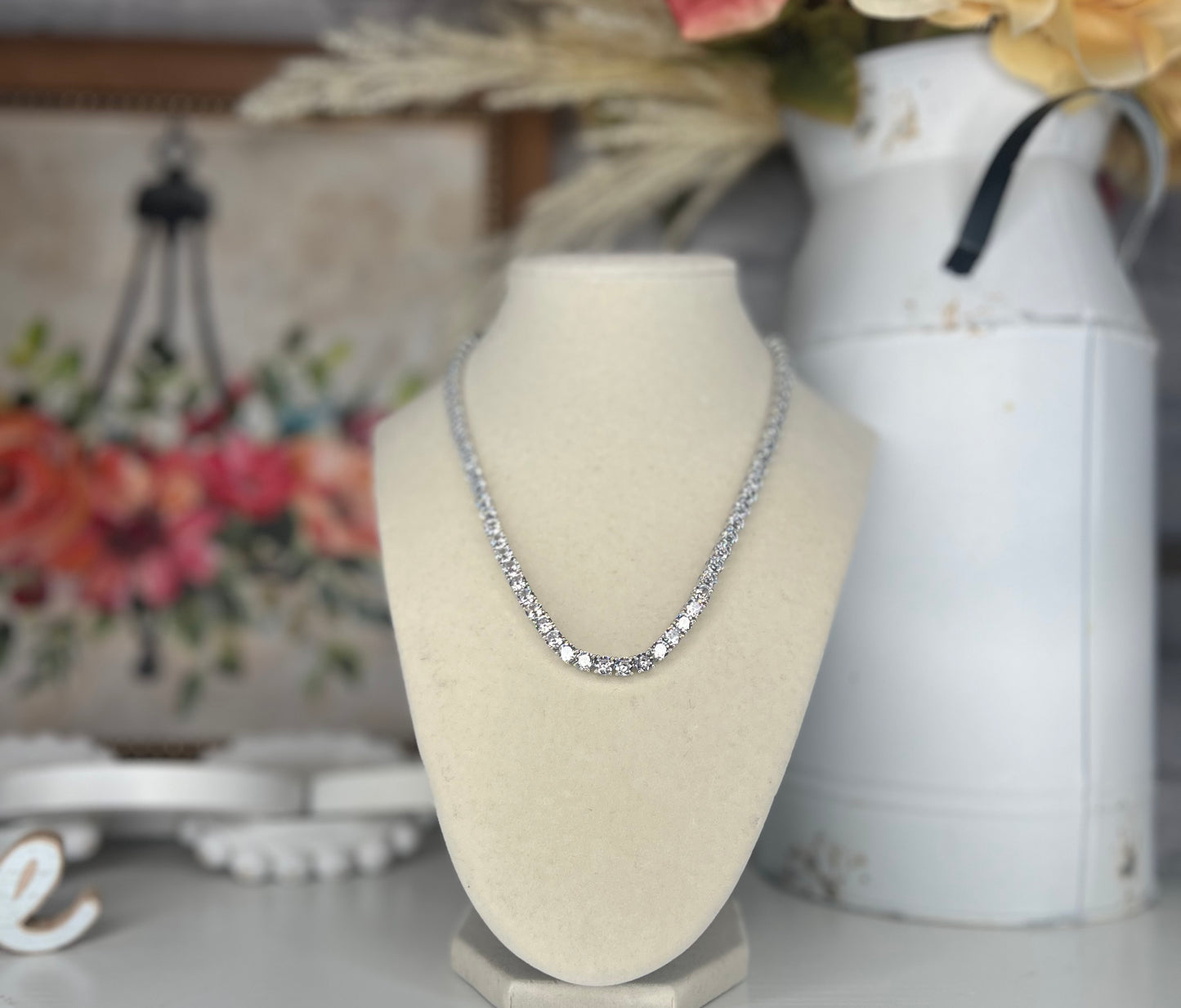 Silver CZ Stones Necklace Clear