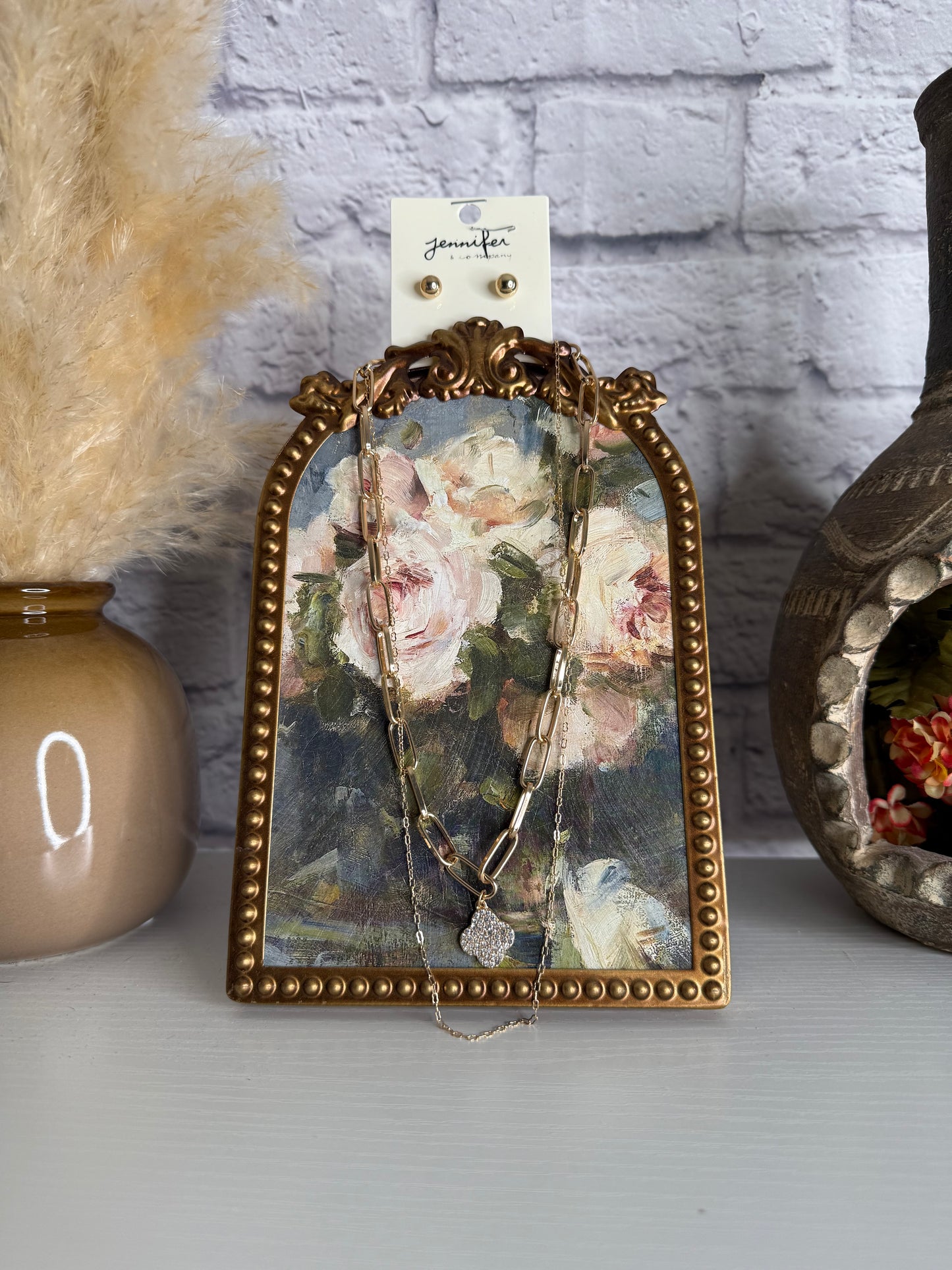 Gold Clover Necklace Set