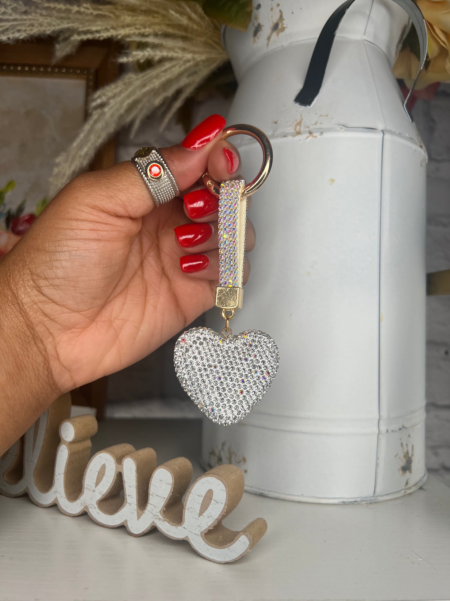 Bling Silver Heart Keychain