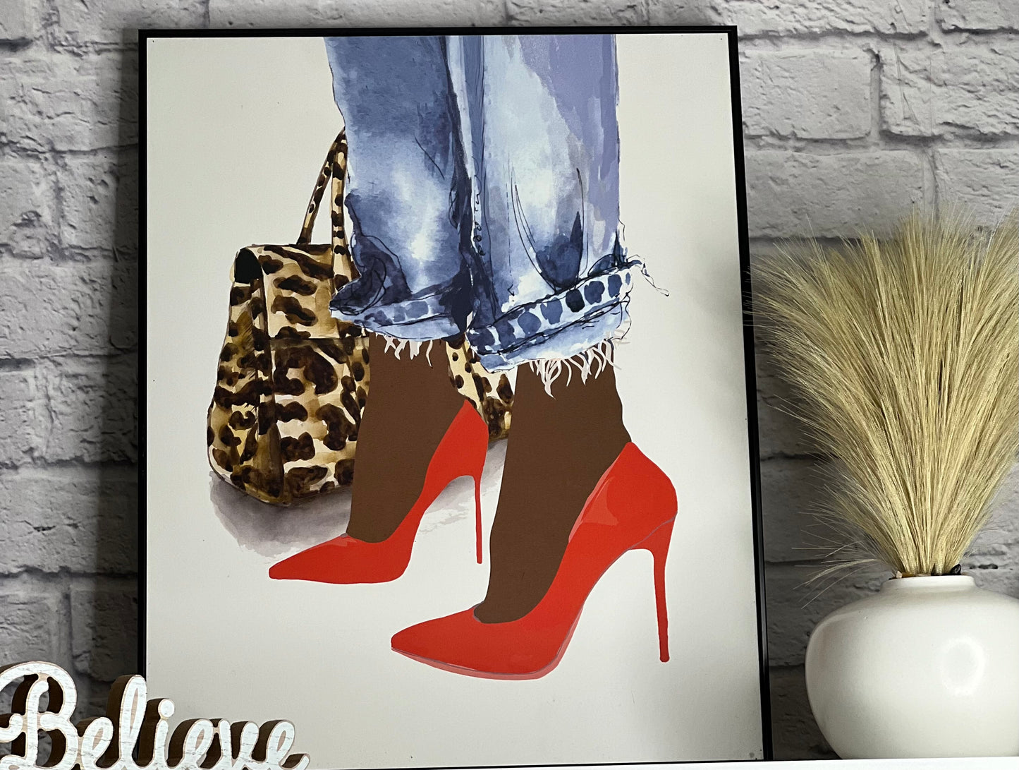 Denim Red Heels with purse wall art