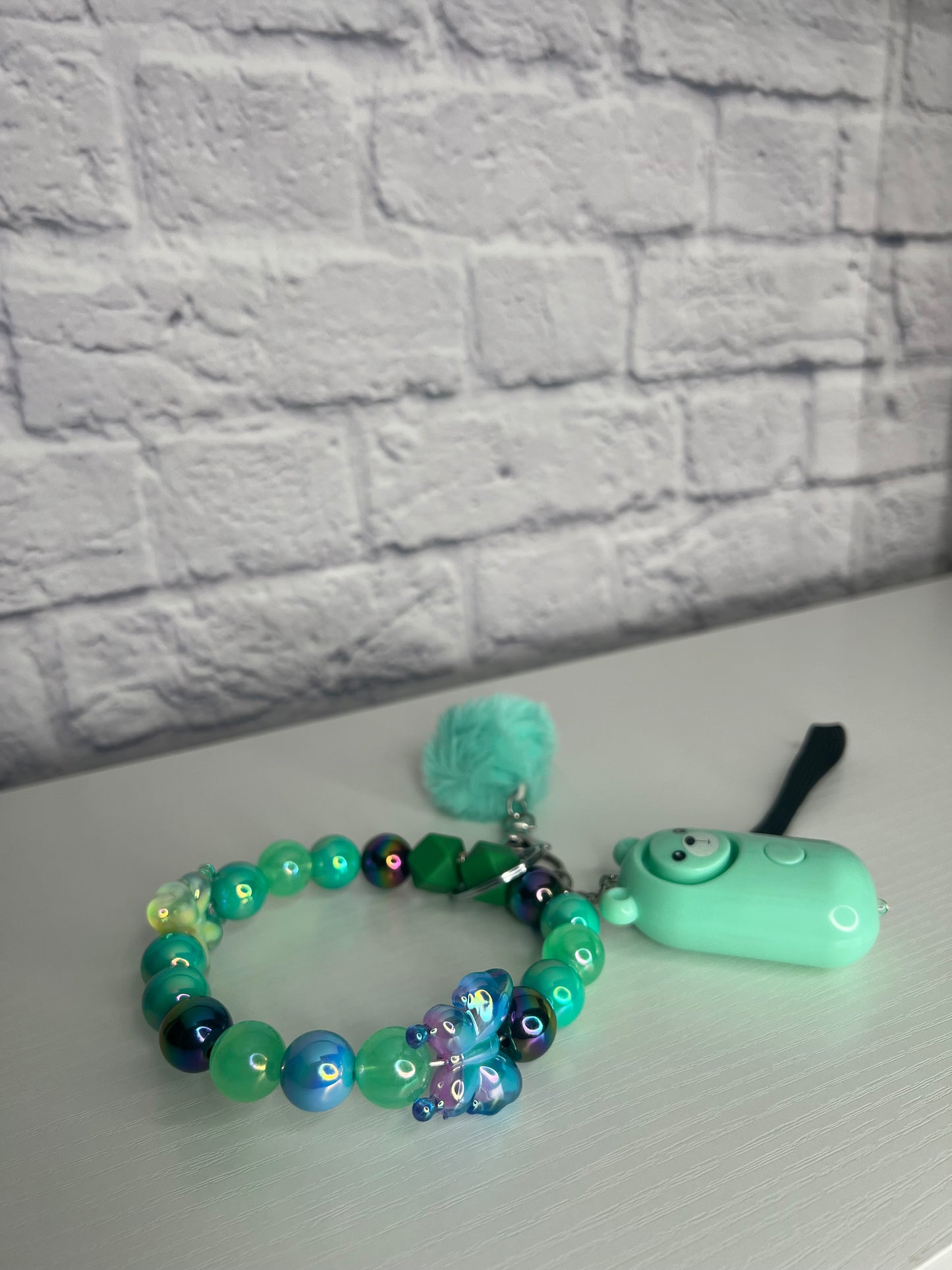 Green Marble Keychain Wristlet with Personal Alarm