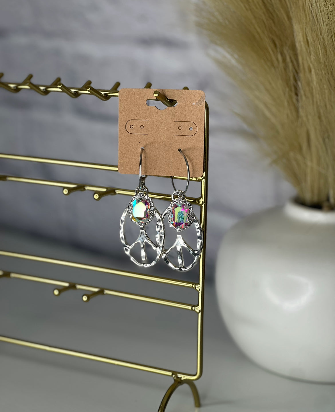 2 in 1 AB Peace Sign Earrings