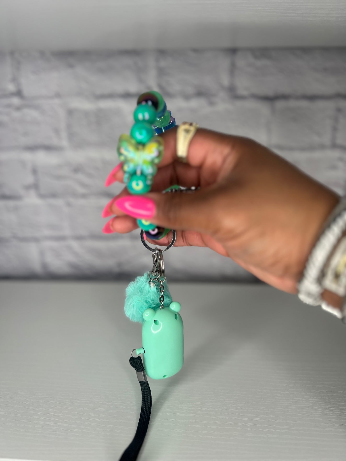 Green Marble Keychain Wristlet with Personal Alarm