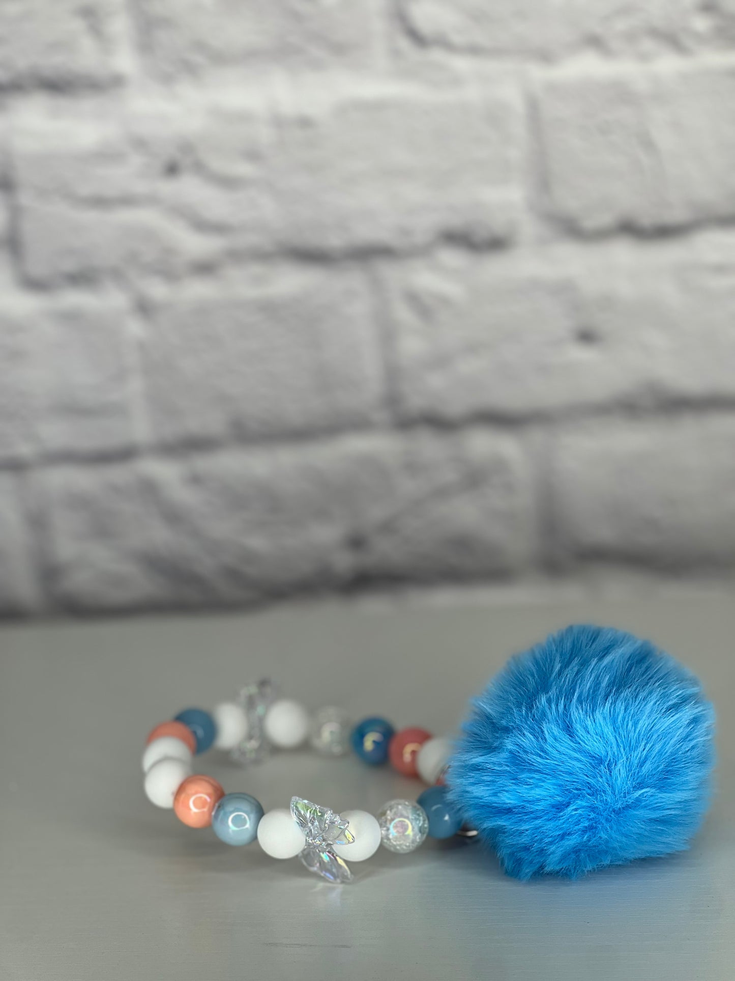 Sky Blue, White, & Peach Keychain Wristlet