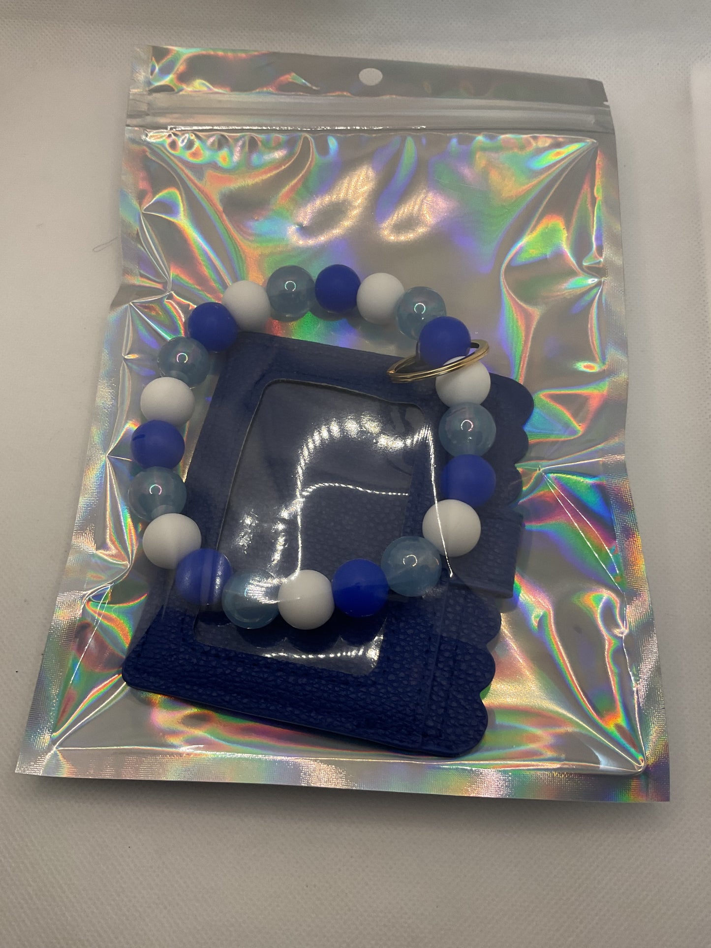 Blue & White Keychain Wristlet