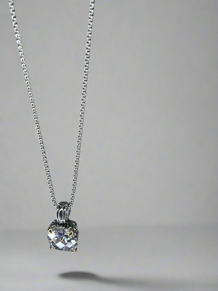 Two tone/Clear, 14K Gold Plated, geometric cubic zirconia Necklace