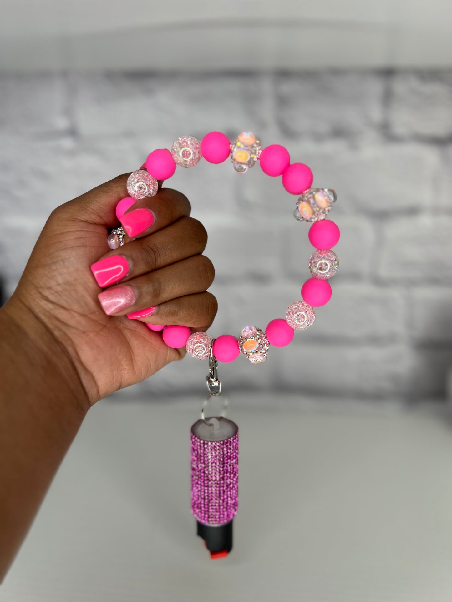 Pink & Peach Glam Keychain Wristlet with Pepper Spray