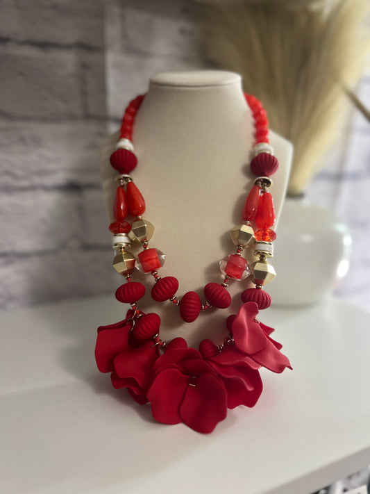 Red Flower Necklace Set