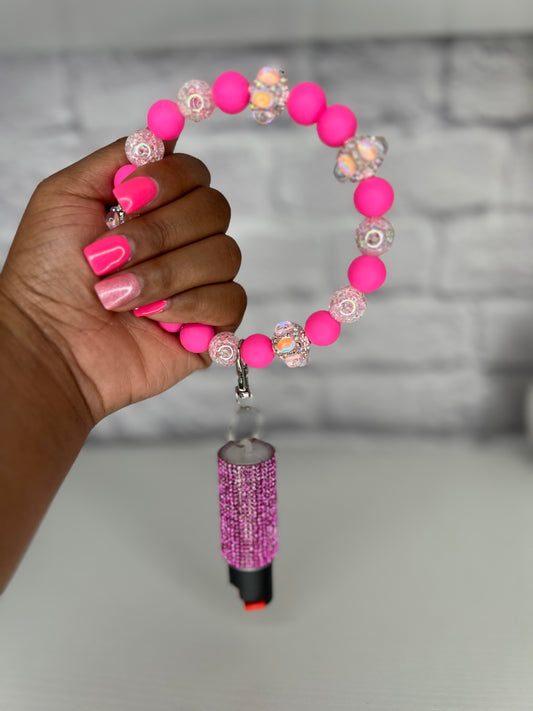 Pink & Peach Glam Keychain Wristlet with Pepper Spray