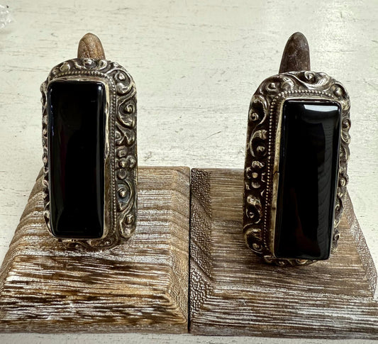 Authentic Tibetan Black Onyx Statement Ring – Handcrafted in Tibet