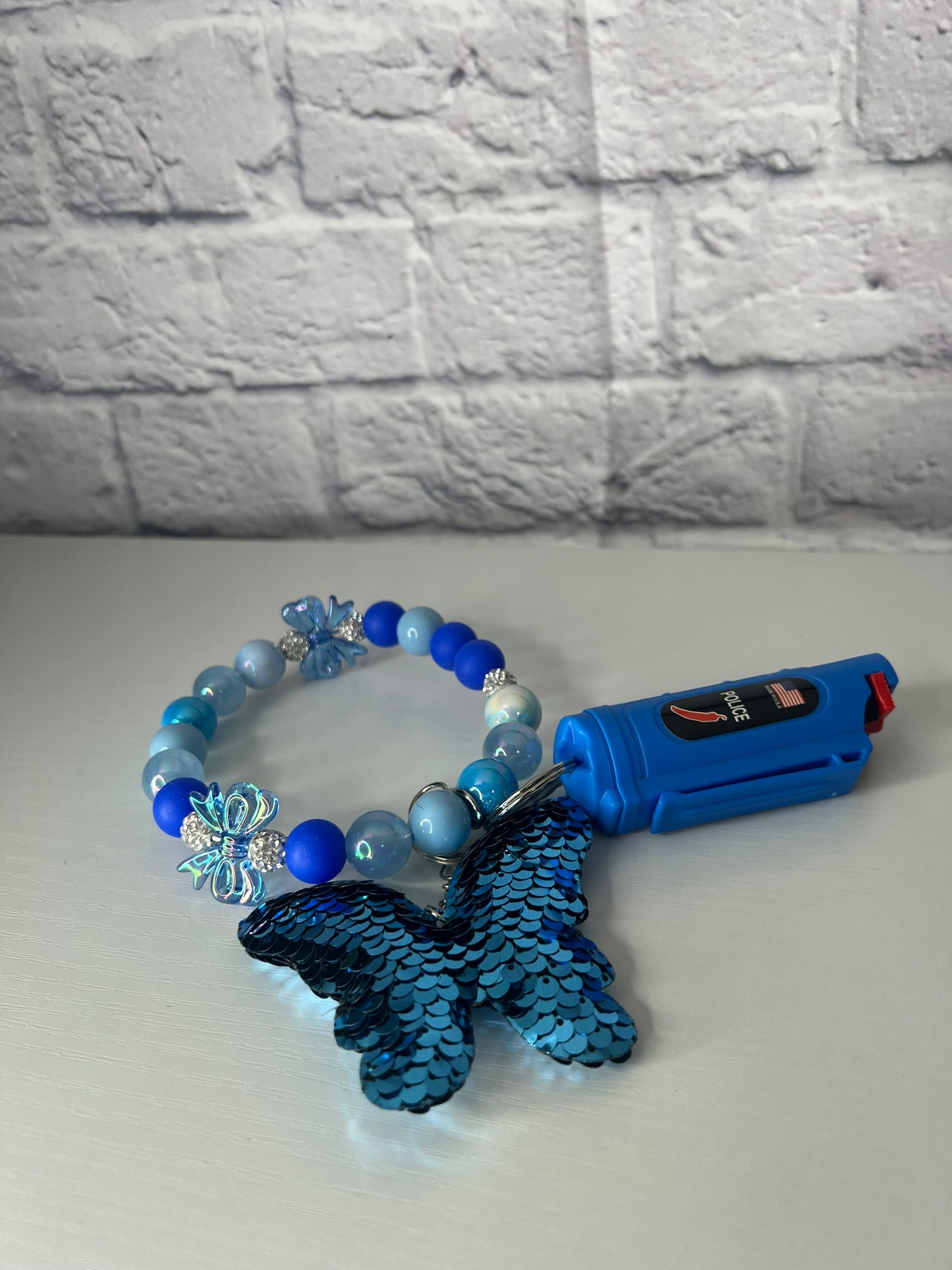 Blue Butterfly Wristlet with Pepper Spray