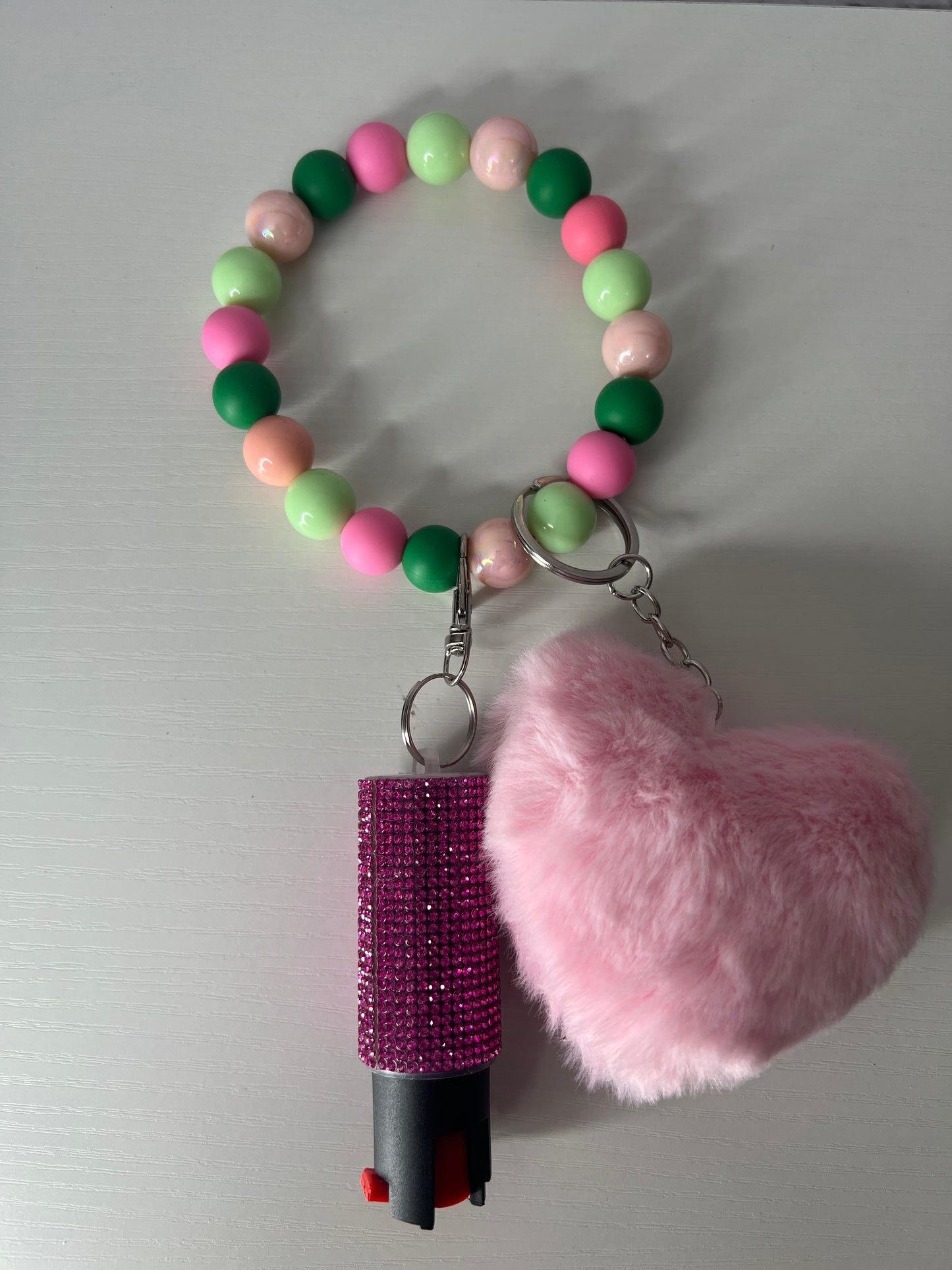 3 Tone Pink & Green Wristlet with Pepper Spray