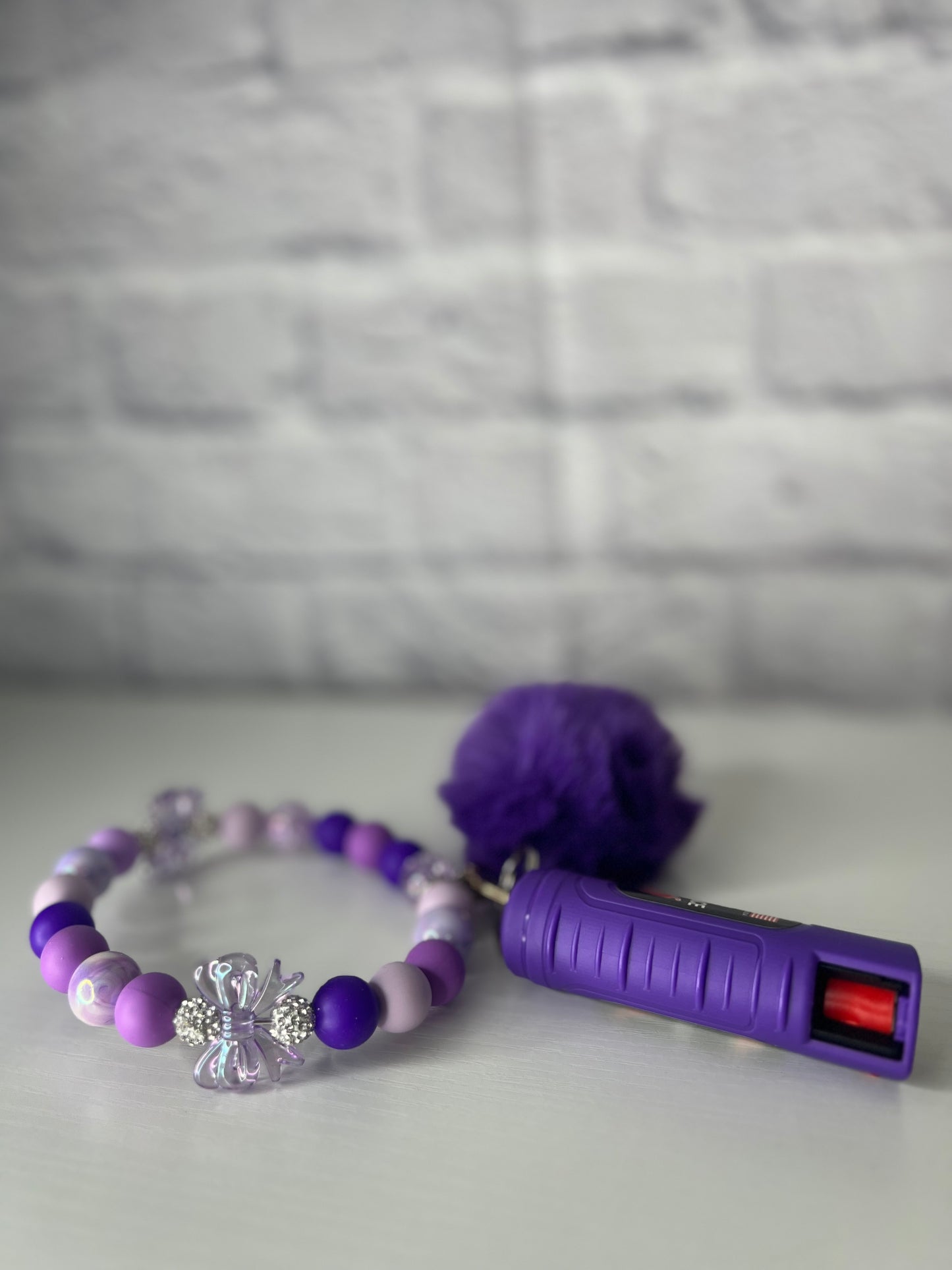 Purple Bow Keychain Wristlet with Pepper Spray