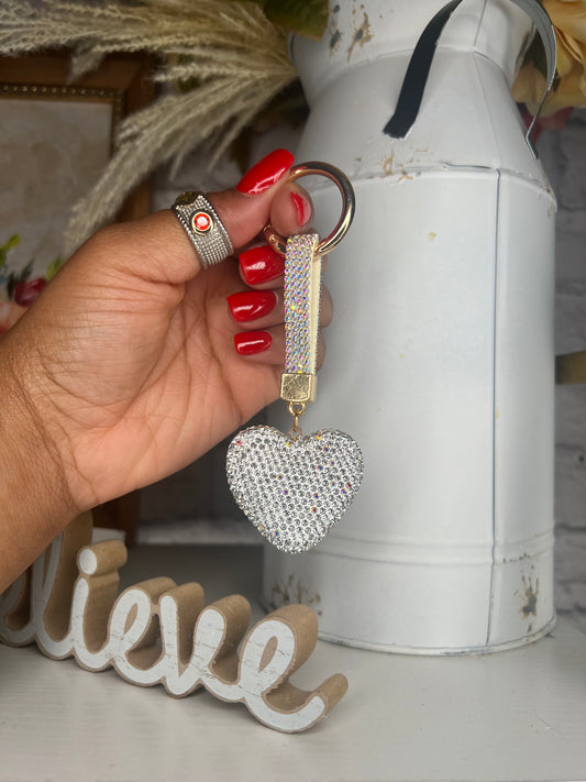 Bling Silver Heart Keychain