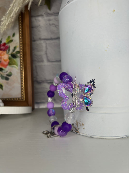 Purple Butterfly Keychain Wristlet