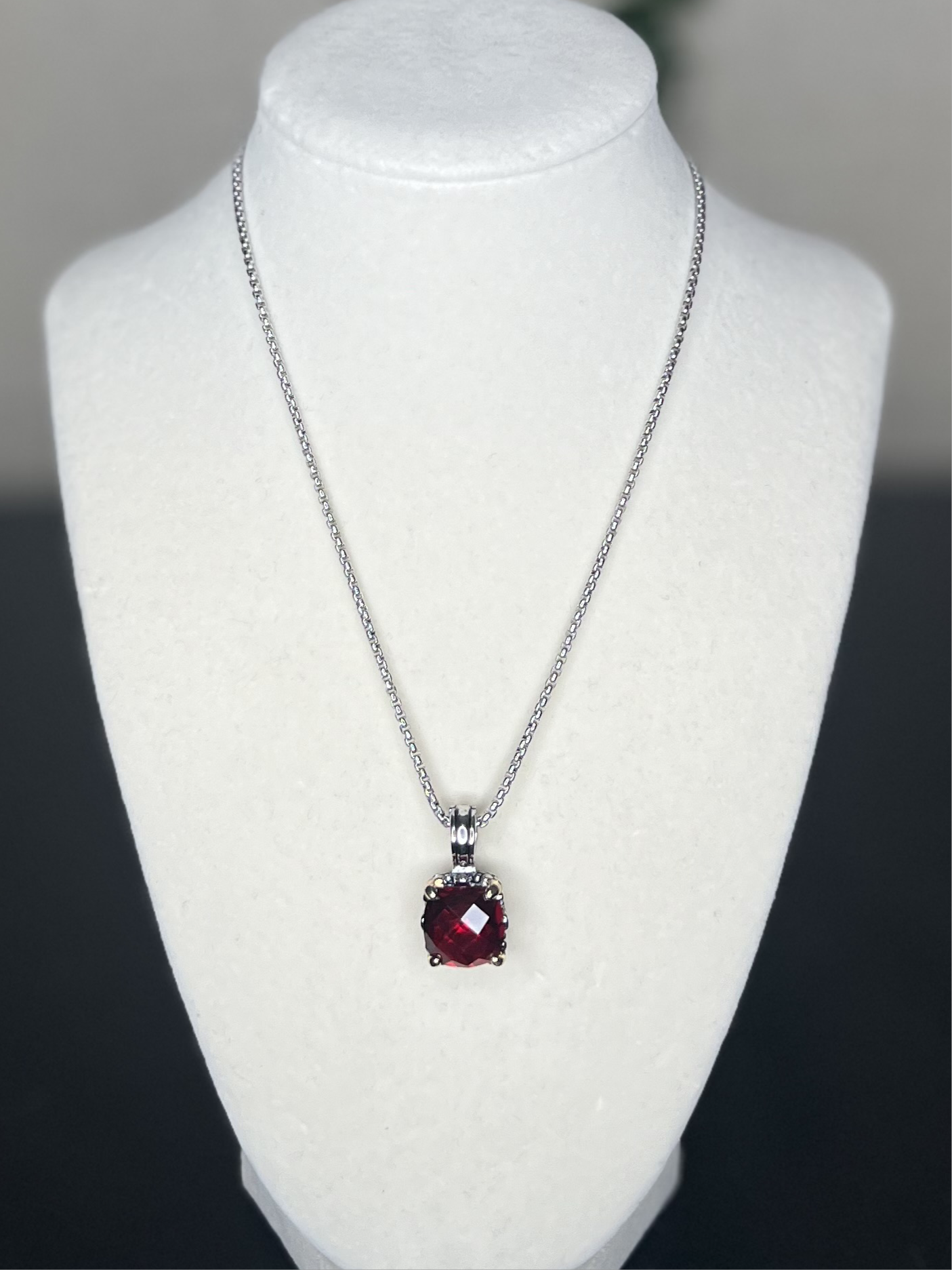 Two tone/Red, 14K Gold Plated, geometric cubic zirconia Necklace