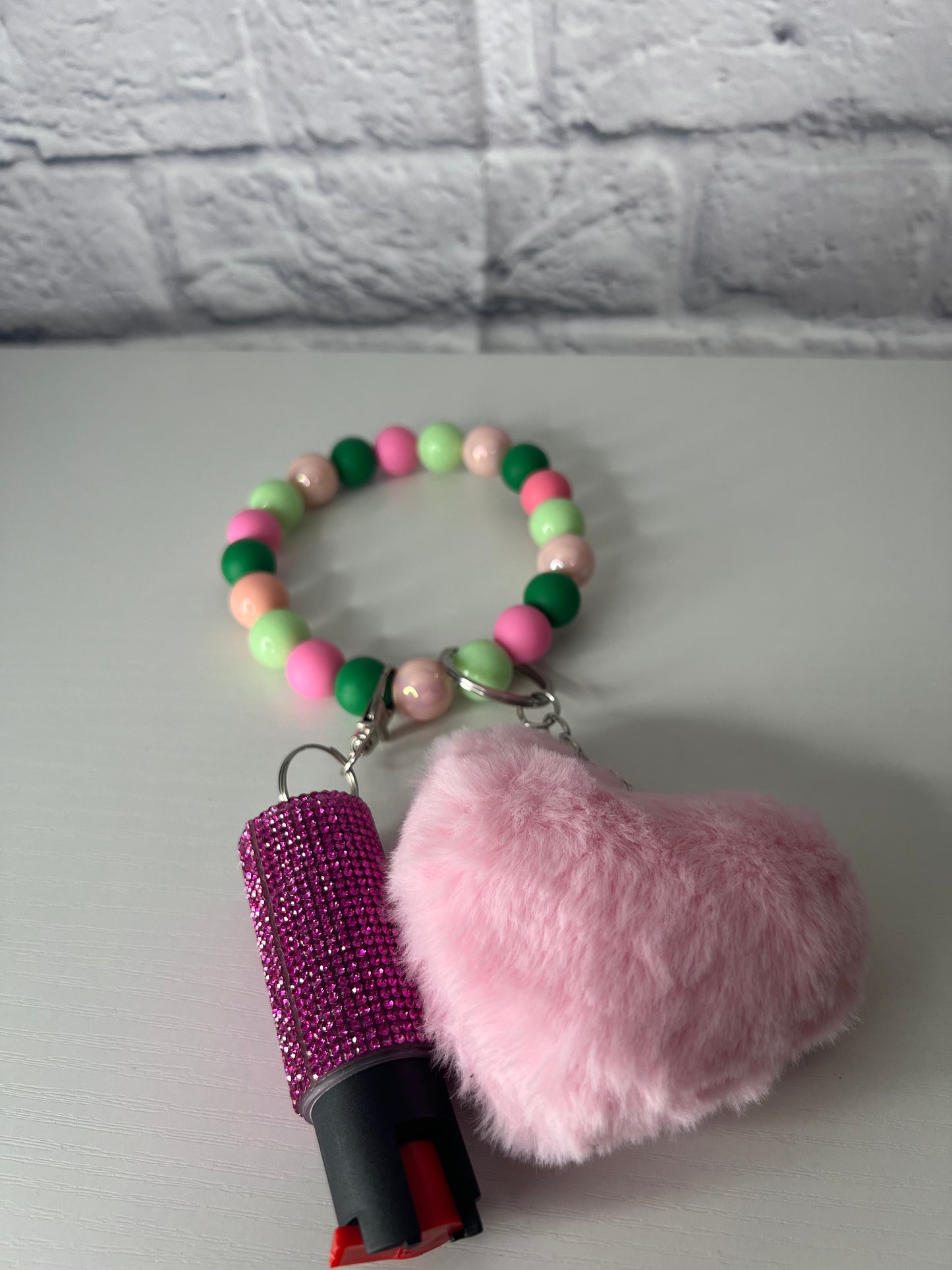 3 Tone Pink & Green Wristlet with Pepper Spray