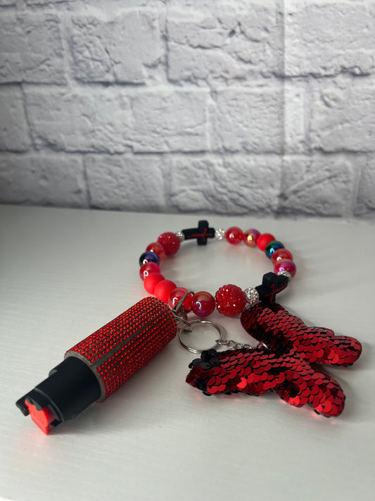 Red Jesus Keychain Wristlet with pepper spray