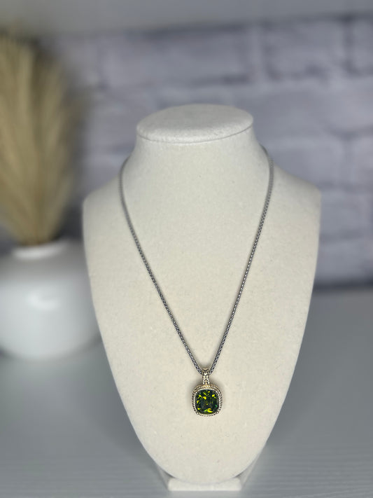 2 Tone Olive Green CZ Necklace