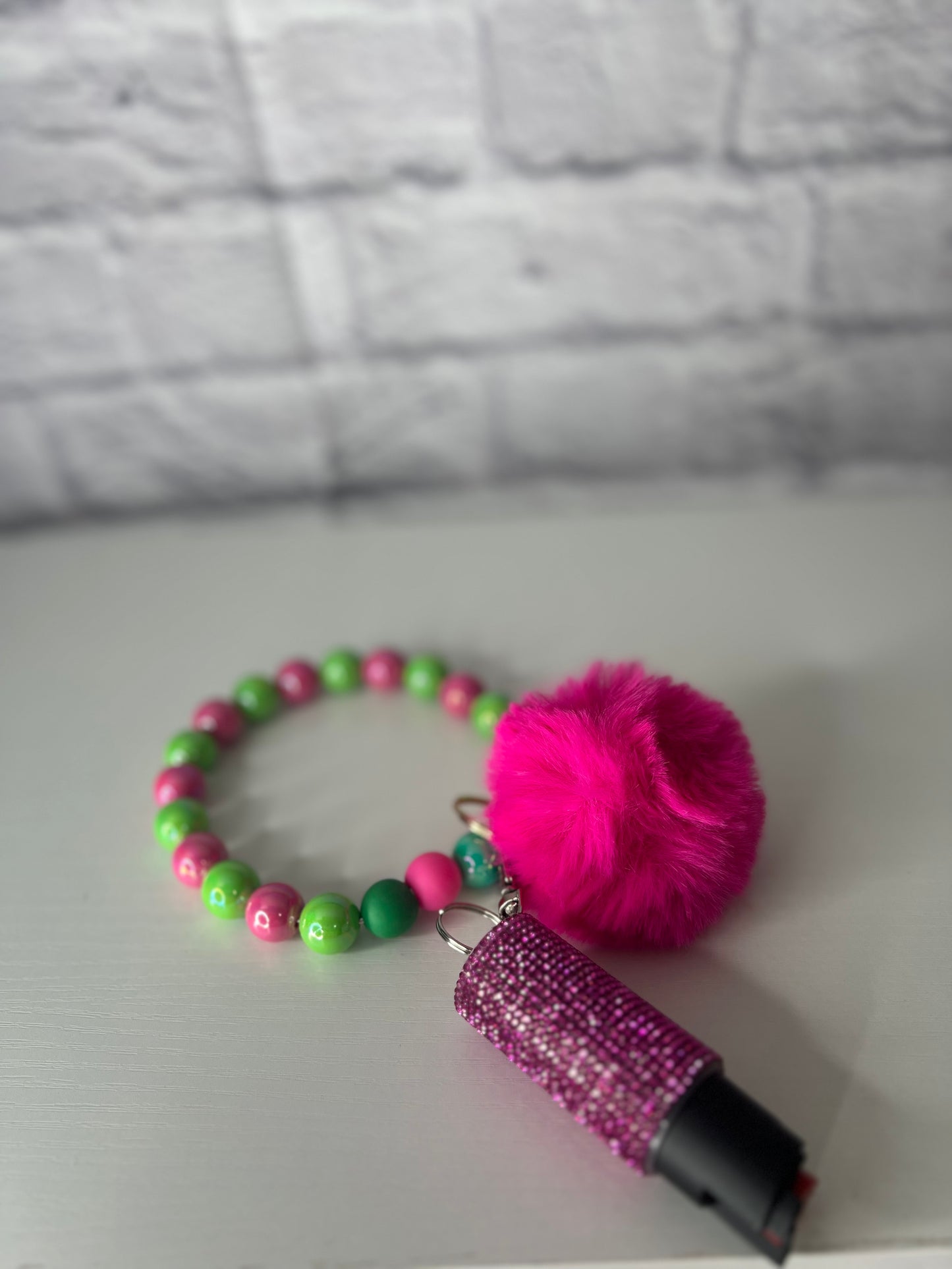 Pink & Green Wristlet with Pepper Spray