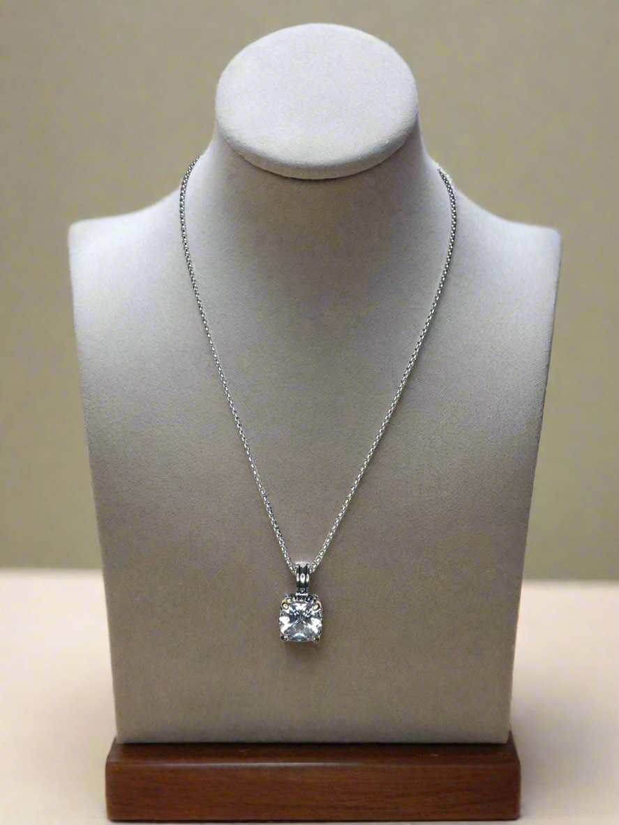 Two tone/Clear, 14K Gold Plated, geometric cubic zirconia Necklace