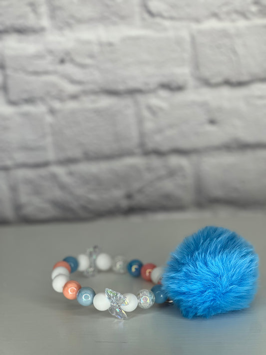 Sky Blue, White, & Peach Keychain Wristlet