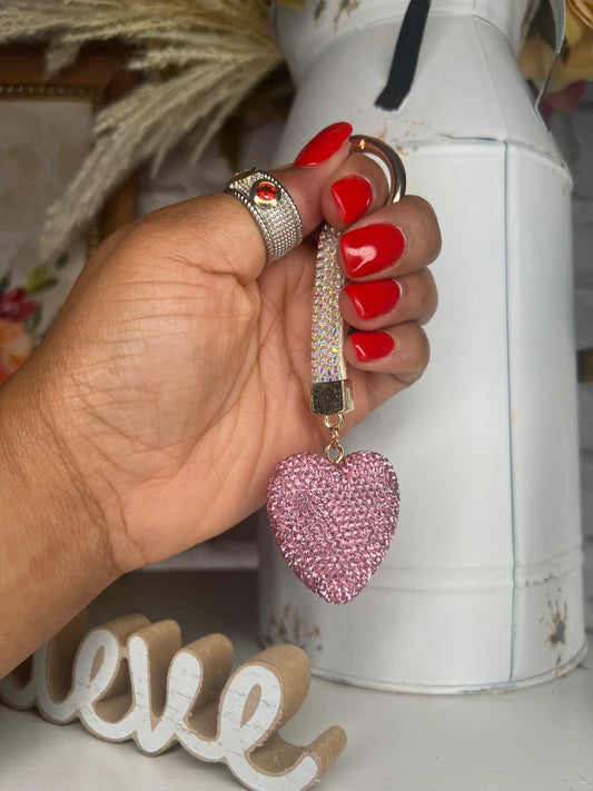 Bling Pink Heart Keychain