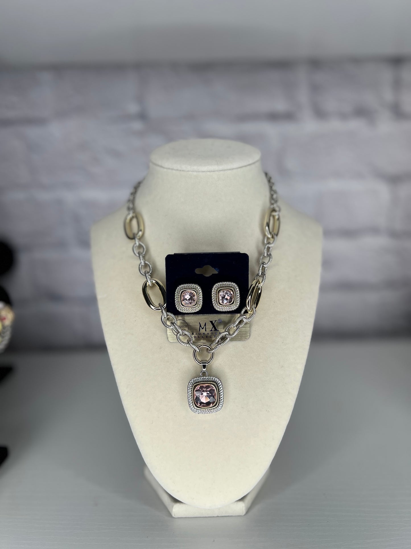 Pink CZ Two Tone Luxury Set