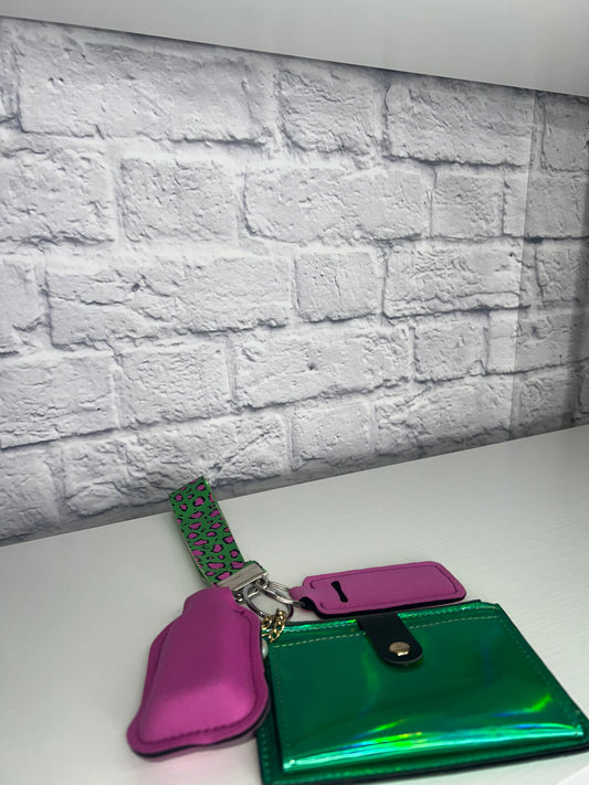 Wallet Keychain Wristlet Green & Purple