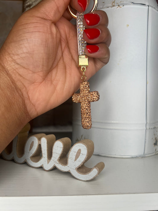 Bling Gold Cross Keychain