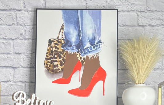 Denim Red Heels with purse wall art