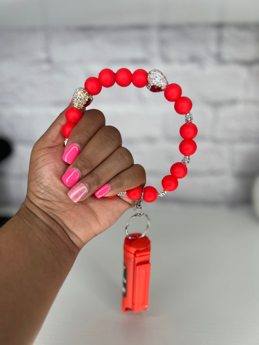 Red Heart Glam Keychain Wristlet with Pepper Spray