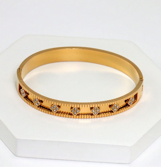 18k Gold Plated Stainless Steel & CZ Clover Bracelet