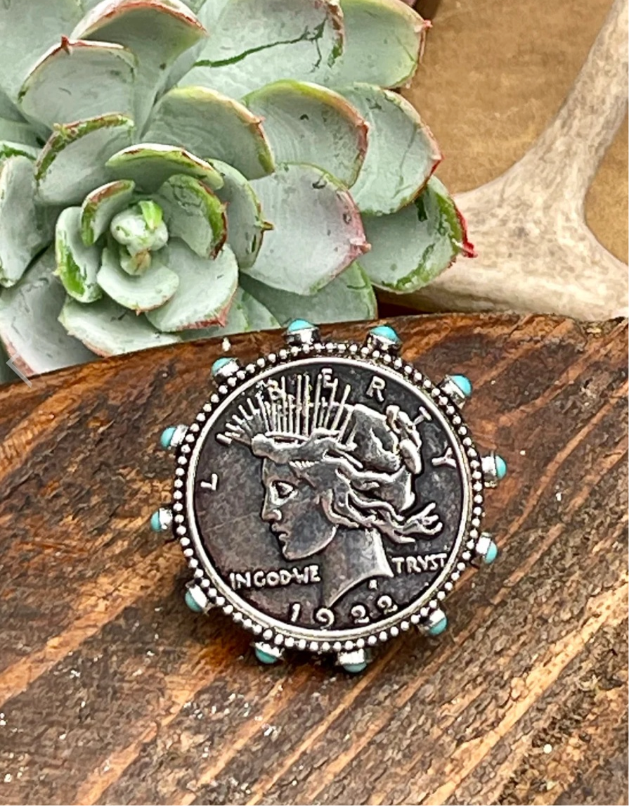 Turquoise Lady Liberty Coin Ring